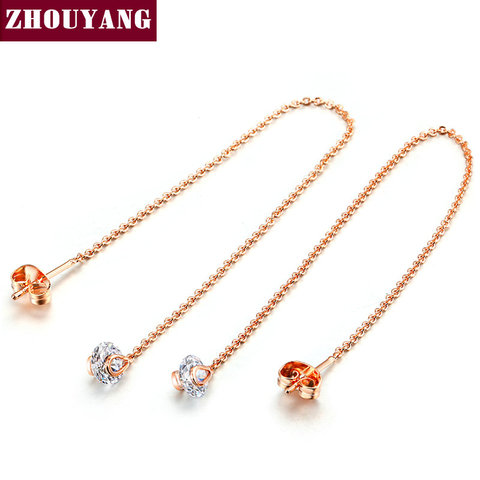 ZHOUYANG Chain Earring For Women 6mm Cubic Zirconia 11CM Length Ear Line Rose Gold Color Fashion Jewelry Gift ZYE549 ZYE100 ► Photo 1/5