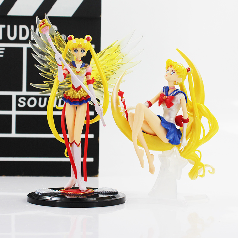 16cm Anime Sailor Moon Tsukino PVC Action Figure Wings Cake Decoration Model Toy 