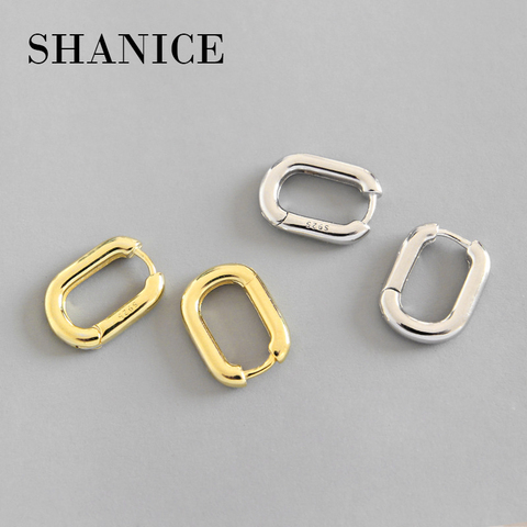 SHANICE Unique Cool Punk 100% 925 Sterling Silver Retro Geometric Oval Luxury Engagement Hoop Earrings for Women Jewelry ► Photo 1/5