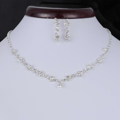 Fashion Silver Color Crystal Tennis Choker Necklace Set Earrings Factory Price Wedding Bridal Bridesmaid African Jewelry Sets ► Photo 1/6
