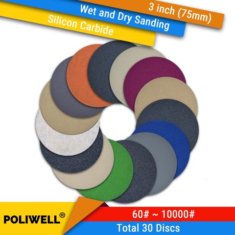 30PCS 3 Inch(75mm) Silicon Carbide Hook&Loop Flocking Waterproof Sanding Discs for Wet/Dry Sanding Round Abrasive Sandpaper ► Photo 1/6
