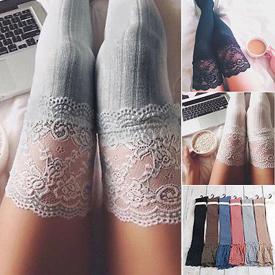 2022 Sexy Lace Stockings Women Thigh High Over Knee Socks Spring Summer Long Socks Fashion Girls Cotton Black Gray Stocking ► Photo 1/4