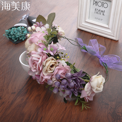 Haimeikang Lady Girl Sweet Princess Headband Floral Crown Flower Headband Wedding Party Hair Wreath Boho Bridal Headdress ► Photo 1/6