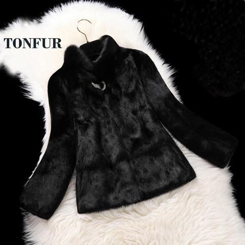 Winter Shinny Decorate Full Pelt Real Rabbit Fur Coat Natural Drop Shipping Jacket Factory Customize Color Big Size WSR194 ► Photo 1/6