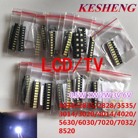 1W/0.5W SMD LED Kit 3V/6V 3030/2835/3535/4020/5630/6030/7020/7030/7032 Cold white For TV Backlight Beads 15 values *10pcs=150pcs ► Photo 1/3
