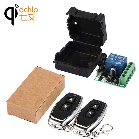 QIACHIP 433Mhz Universal Wireless Remote Control Switch DC 12V 1CH relay Receiver Module and 2pcs RF Transmitter Remote Controls ► Photo 1/6