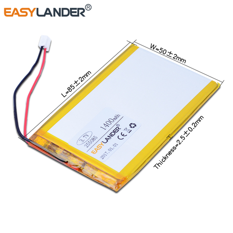 255085 3.7V 1400mAh Polymer Li-ion Battery For MP4 MP5  Speaker  Navigator Traffic recorder  connector 255083 tolino vision ► Photo 1/1