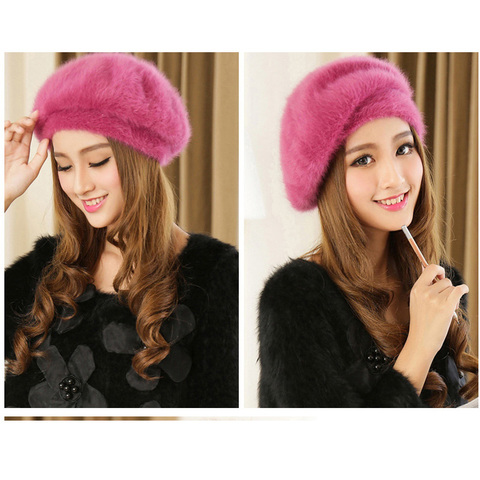 Korea Style Female Cute Fur wholesale  sable beret qiu dong female knitting rabbit hair female fashion hat ► Photo 1/6