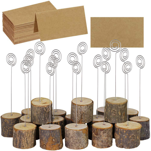 5PCS Wedding Wooden Stump Name Place Card Stand Rack Table Number Card Clip Wood Art Craft Decoration Home Party Supplies ► Photo 1/6