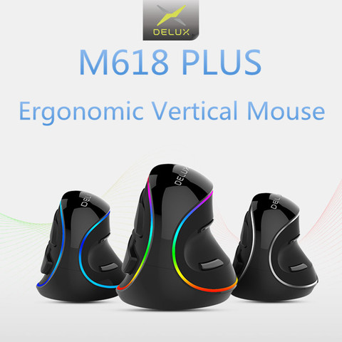 Delux M618 PLUS RGB Vertical Mouse Gaming Wired Ergonomics Mice Wireless 6 Buttons 4000 DPI Optical Right Hand For PC Laptop ► Photo 1/6