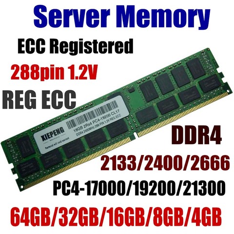 Server Memory 64GB DDR4 PC4-17000 2133 MHz ECC Registered 32GB PC4-19200 2400 MHz ECC Reg 16GB PC4 21300 2666 MHz 8GB 288pin 1.2 ► Photo 1/3