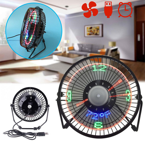 New Hot Selling USB LED Clock Mini Fan With Real Time Temperature Display Desktop 360 Cooling Fans For Home Office ► Photo 1/6