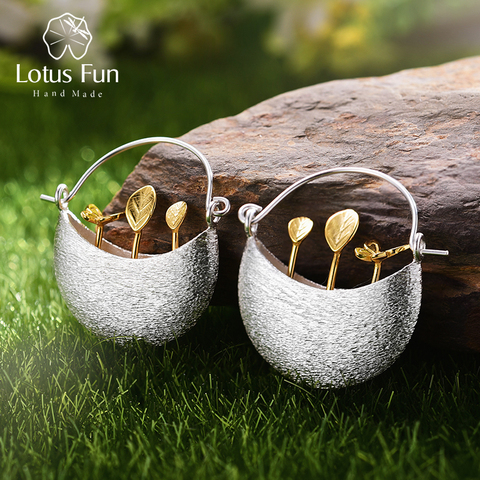 Lotus Fun Real 925 Sterling Silver Earrings Natural Creative Handmade Fine Jewelry My Little Garden Drop Earrings for Women Gift ► Photo 1/6