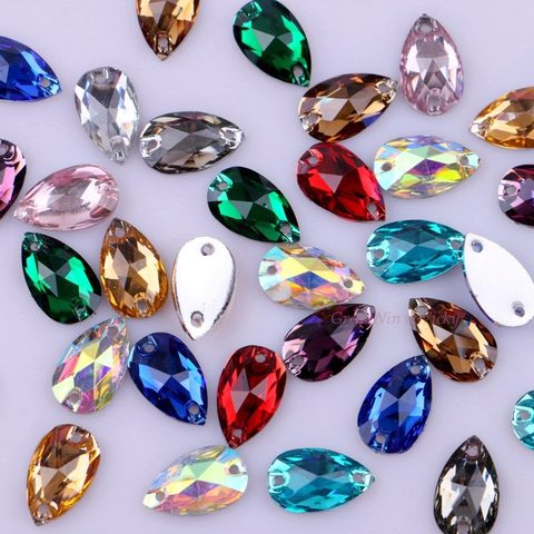 Teardrop Shape Sew On Rhinestones With Two Holes Three Size! Flatback Resin Crystals Stones DIY Drop 12 Colors Mixed Color ► Photo 1/6