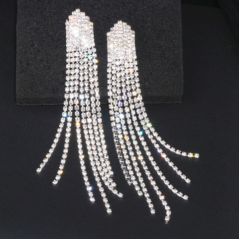 New Trendy Bride Rhinestone Long Tassel Earrings Luxury Crystal Big Drop Dangle Earrings For Women Wedding Party Jewelry WX182 ► Photo 1/5