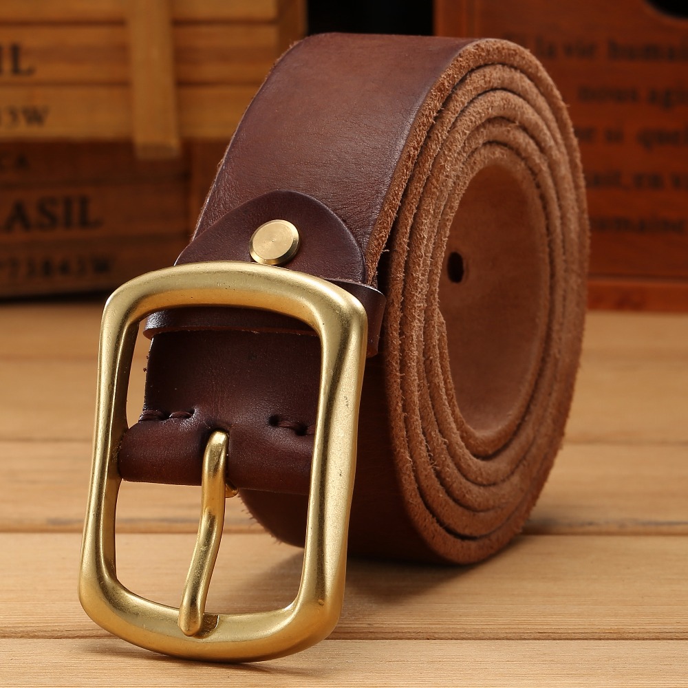 Top Cow genuine leather belts for men luxury designer high quality fashion  vintage Pure Steel Pin Buckle cowboy Jeans male belt