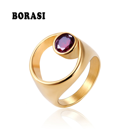 BORASI New Brand Irregular Round Stone Finger Rings Stainless Steel Trendy Jewelry Gold Color Ring  For Women Anniversary ► Photo 1/5