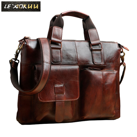 Men Original Leather Retro Designer Business Briefcase Casual 15