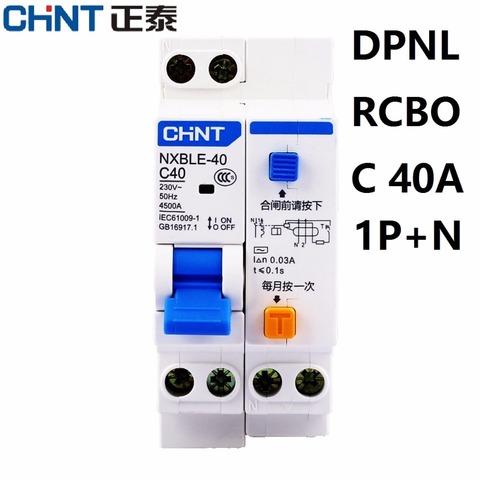 CHINT NXBLE-40 1+N DPNL RCBO 6A 10A 16A 20A 25A 32A 40A 230V 50/ Earth Leakage Circuit Breakers Leakage Protection DZ267LE ► Photo 1/6