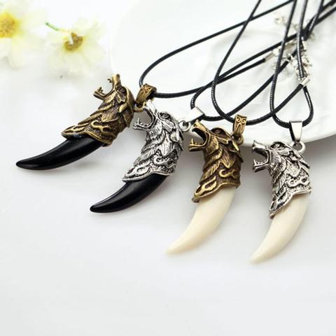 2022 New Men Antique Tribal Carved Wolf Fang Tooth Pendant Faux Leather Rope Necklace hot Jewelry Decor Accessory Gift ► Photo 1/6