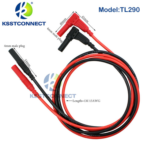 TL290 Length=1.0meter High Quality 13AWG flexible silicone 4mm straight to right angel Plug test leads ► Photo 1/3