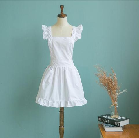 1pc Japanese Style Elegant Victorian Pinafore Apron Maid Lace Smock Costume Ruffle Pockets White/Pink ► Photo 1/4