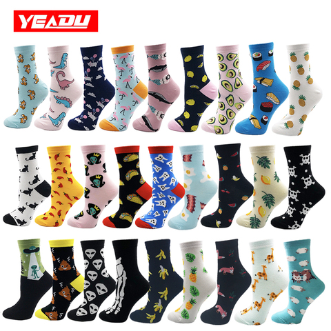 YEADU Women's Socks Japanese Cotton Colorful Cartoon Cute Funny Happy kawaii Skull Alien Avocado Socks for Girl Christmas Gift ► Photo 1/6