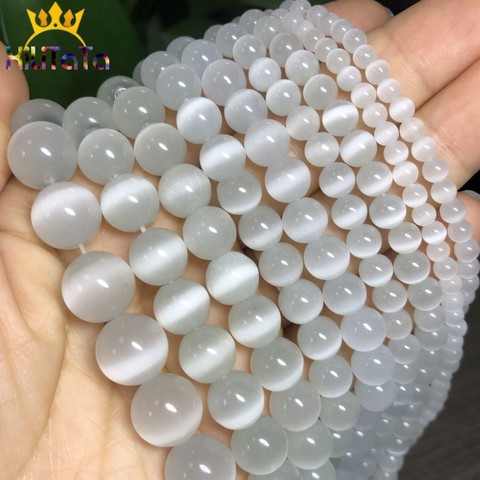 AAA White Cat Eye Beads Hight Quality Smooth Round Loose Beads For Jewelry Making Opal Stone DIY Bracelet 15Strand 4 6 8 10 12mm ► Photo 1/6
