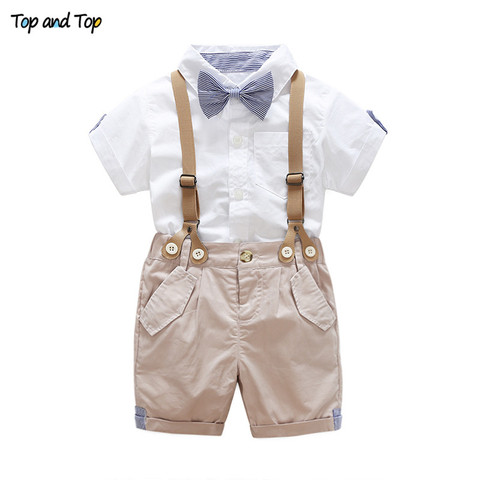 Top and Top Summer Toddler Baby Boys Clothing Sets Short Sleeve Bow Tie Shirt+Suspenders Shorts Pants Formal Gentleman Suits ► Photo 1/6