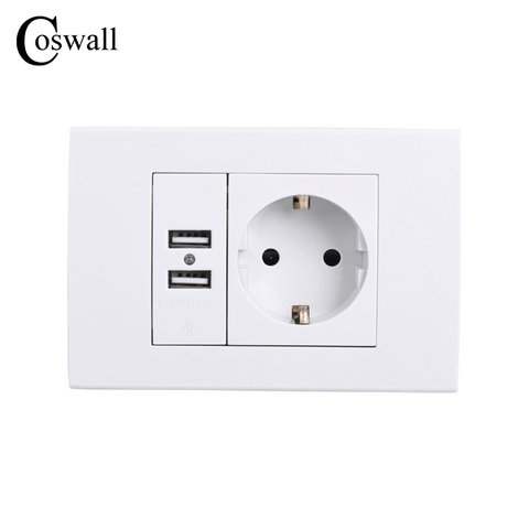 COSWALL Wall Power Socket Grounded 16A EU Standard Electrical Outlet With 1000mA Dual USB Charger Port for Mobile 118mm*80mm ► Photo 1/6