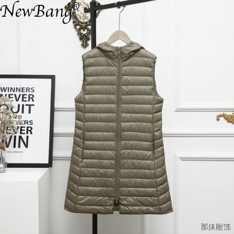 NewBang 3XL Long Vest Women Ultra Light Down Vest Women Hooded Lightweight Waistcoat Female Down Coat Long Slim Sleeveless ► Photo 1/6