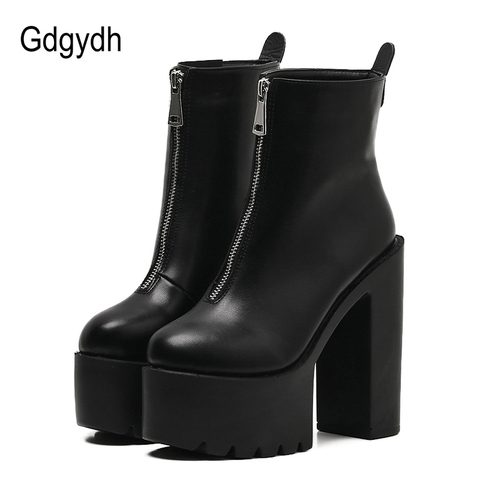 Gdgydh 2022 Fashion Autumn Women Ankle Boots Leather Black Female High Heels Shoes Ultra High Platform Heels Round Toe Lady Shoe ► Photo 1/6