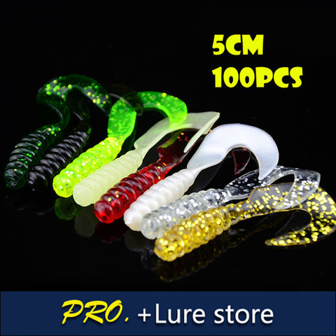 100pcs 5cm soft assorted color artificial worm grub fishing lures soft worm grub in fishing lure ► Photo 1/6