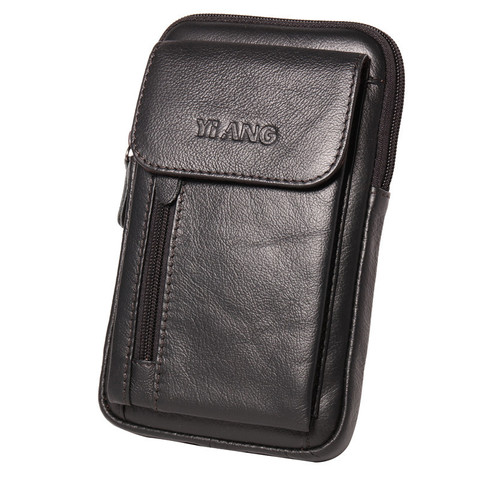 Genuine Leather Men Small Messenger Shoulder Bag High Quality Cell Mobile Phone Case Cross Body Fanny Waist Hook Belt Pack ► Photo 1/6