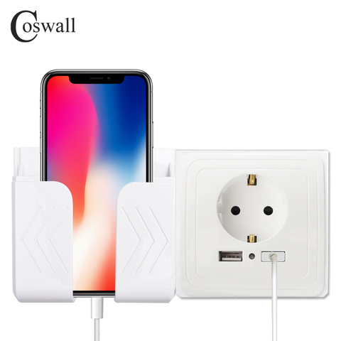 COSWALL Dual USB Port Wall Charger Adapter Charging 2A Wall Charger Adapter EU Plug Socket Power Outlet Panel Grounded Electric ► Photo 1/6