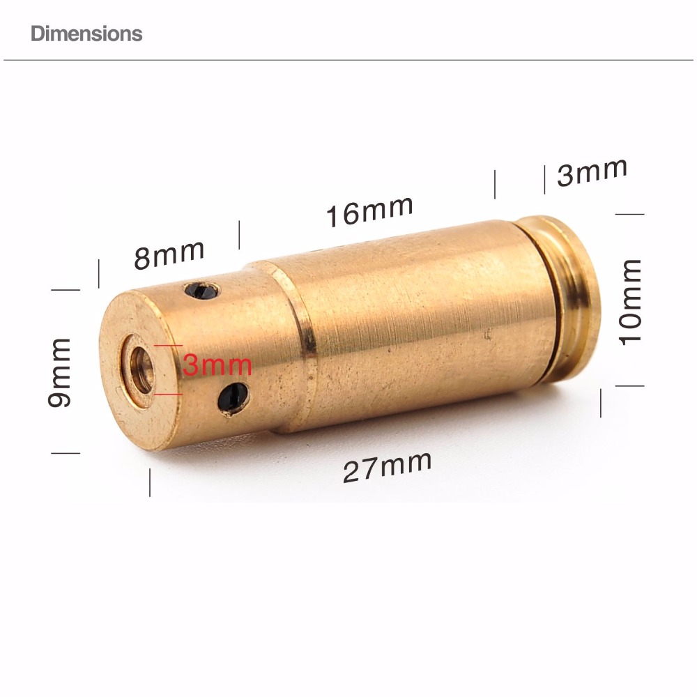 Hunting 9mm Red Dot laser Bore Sight Brass Calibrator Cartridge Boresighter 