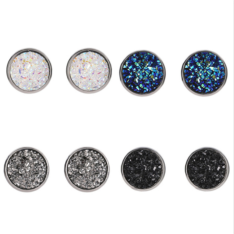 Multi Color Round Navy Blue Black Red Yellow Rough Druzy Drusy Stone Bead Charm Silver Color Push Back Stud Earrings For Women ► Photo 1/5