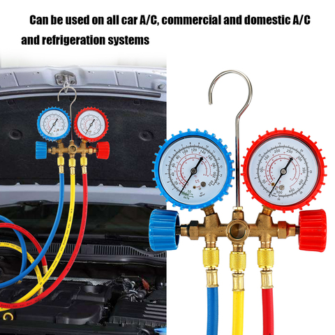 CT-536 Refrigerant Manifold Gauge Set Air Conditioning Tools with Hose and Hook for R12 R22 R404A R134A ► Photo 1/6