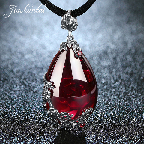 JIASHUNTAI Retro 100% 925 Silver Sterling Royal Natural Red Garnet Chalcedony Agate Gemstone Pendant Necklace Jewelry For Women ► Photo 1/6