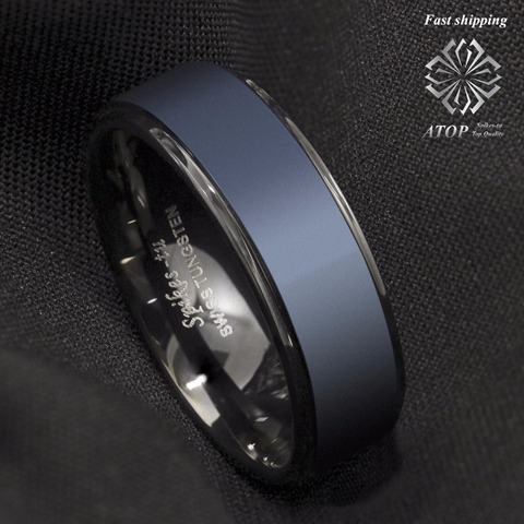 Men's Jewelry Black Tungsten Carbide Ring sea Blue Brushed center wedding Ring Free Shipping ► Photo 1/6