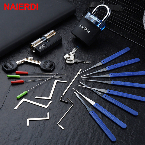 NAIERDI Locksmith Hand Tools Supplies Lock Pick Set Transparent Visible Practice Padlock With Broken Key Removing Hooks Hardware ► Photo 1/6