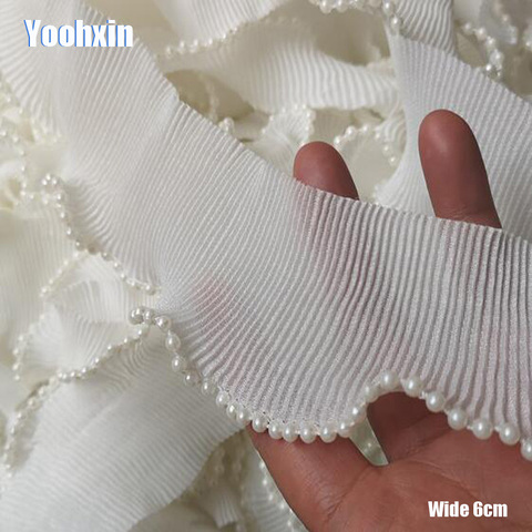 6CM Wide HOT Embroidery White flower tulle lace fabric trim ribbon DIY sewing Ruffle applique collar dubai dress guipure decor ► Photo 1/4