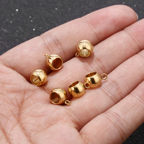 10pcs/lot Gold Tone Stainless Steel Bail Beads Drum Spacer with Loop Hanger Sliding Charm Holder for Jewelry Making Findings ► Photo 1/6