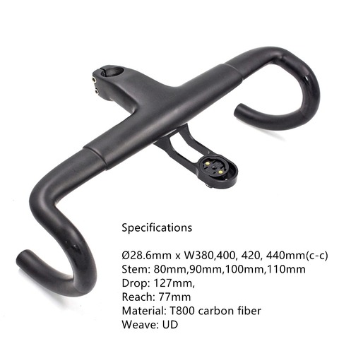 2022 NEW Aero Integrated Road Bicycle Handlebars T800 UD Carbon 380/400/420/440mm x 80/90/100/110/120mm ► Photo 1/6