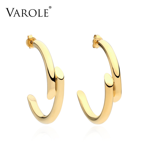 VAROLE New Simple line design 100% Copper Gold Color Earrings for Women Drop Large Long Earring fashion Jewelry ► Photo 1/6