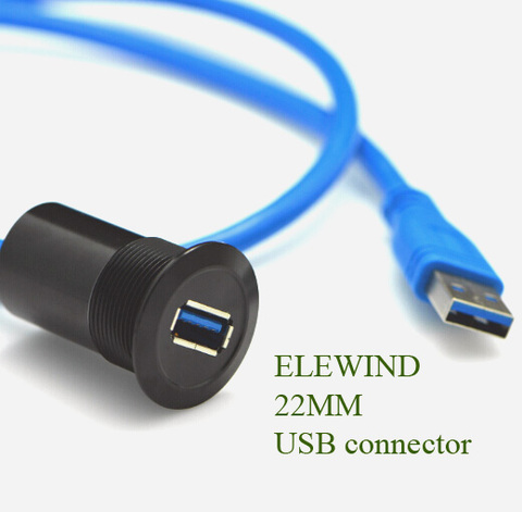 22mm  metal USB connector/USB socket  (USB3.0 FEMALE A - MALE A with 60cm wiring) ► Photo 1/3