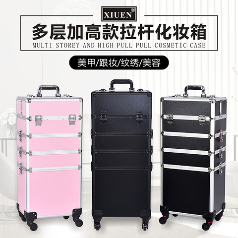 New Women Trolley Cosmetic Bags on Wheel,Nails Makeup Toolbox,Detachable Foldable Beauty Suitcase Travel bag vs Rolling Luggage ► Photo 1/6