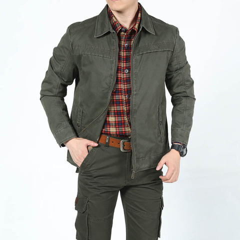 Spring Jacket Mens Jacket Coat Casual Military Turn-down Collar Veste Homme Solid Leisure Coat Male Cotton Outerwear Size M-3XL ► Photo 1/6