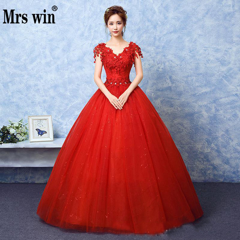 2022 Wedding Dress Mrs Win The Red V-neck Ball Gown Vintage Wedding Dresses Lace Embroidery Vestido De Noiva F ► Photo 1/5