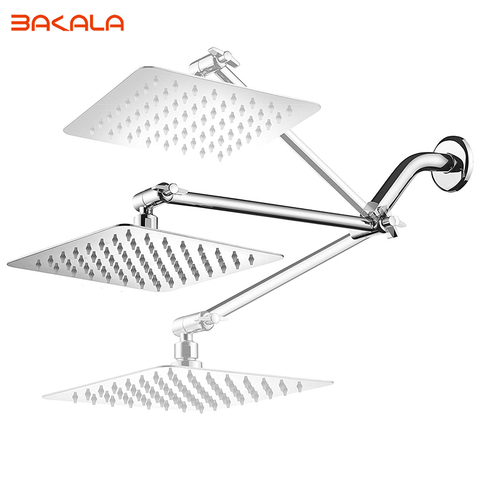 Free Shipping Square Stainless Steel Rainfall Shower head Brass Adjustable Height shower holder extension 360 Degree Rotation ► Photo 1/6